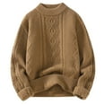 thumbnail image 2 of Miluxas Men's Thick Solid Color Knitted Sweater Crew Neck Sweater Long Sleeve Crew Neck Top Coffee, 2 of 3