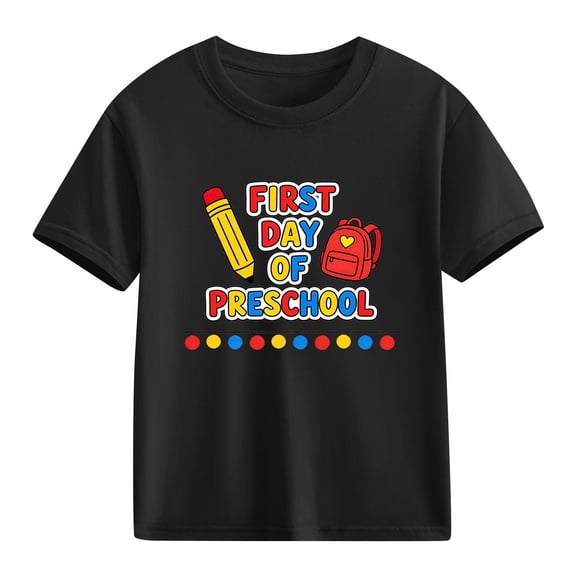Juslio Girls Letter Pattern Shirts Breathable Crew Neck Casual, Short Sleeved Tops Comfortable T Shirts Sizes 2-18