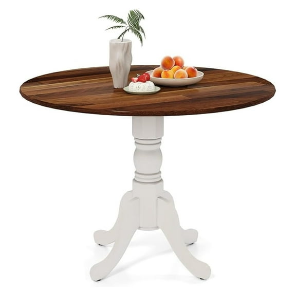 40-inch Round Dining Table, Rubber Wood Kitchen Dinette Table for 4 with Circle & Pedestal Base, Century Modern Dinette for Gathering, Leisure, Apartment, Bar (Walnut & White)