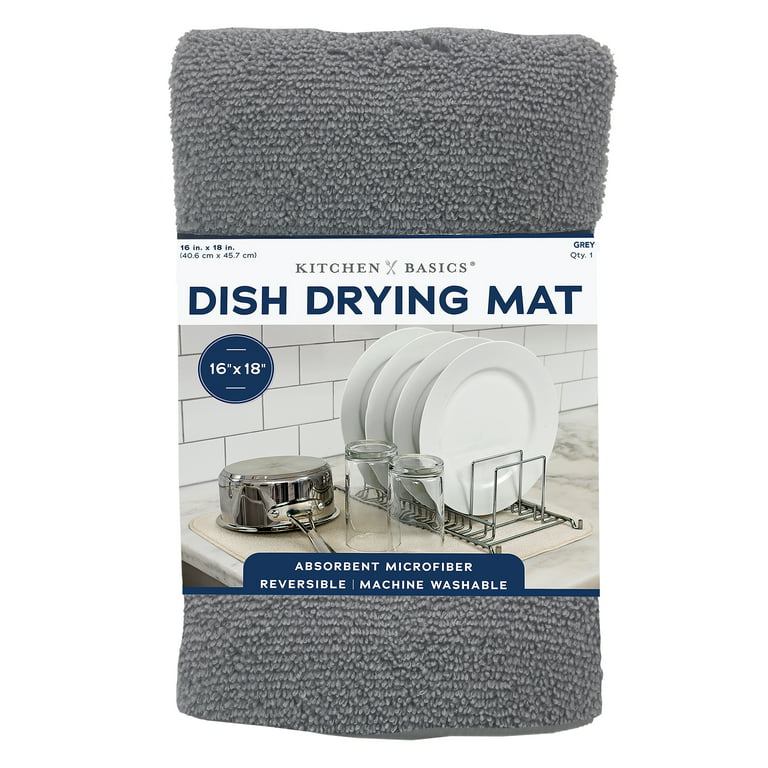 Dual Sided Microfiber Kitchen Basics XL Microfiber Dish Drying Mat 17x24  Gray
