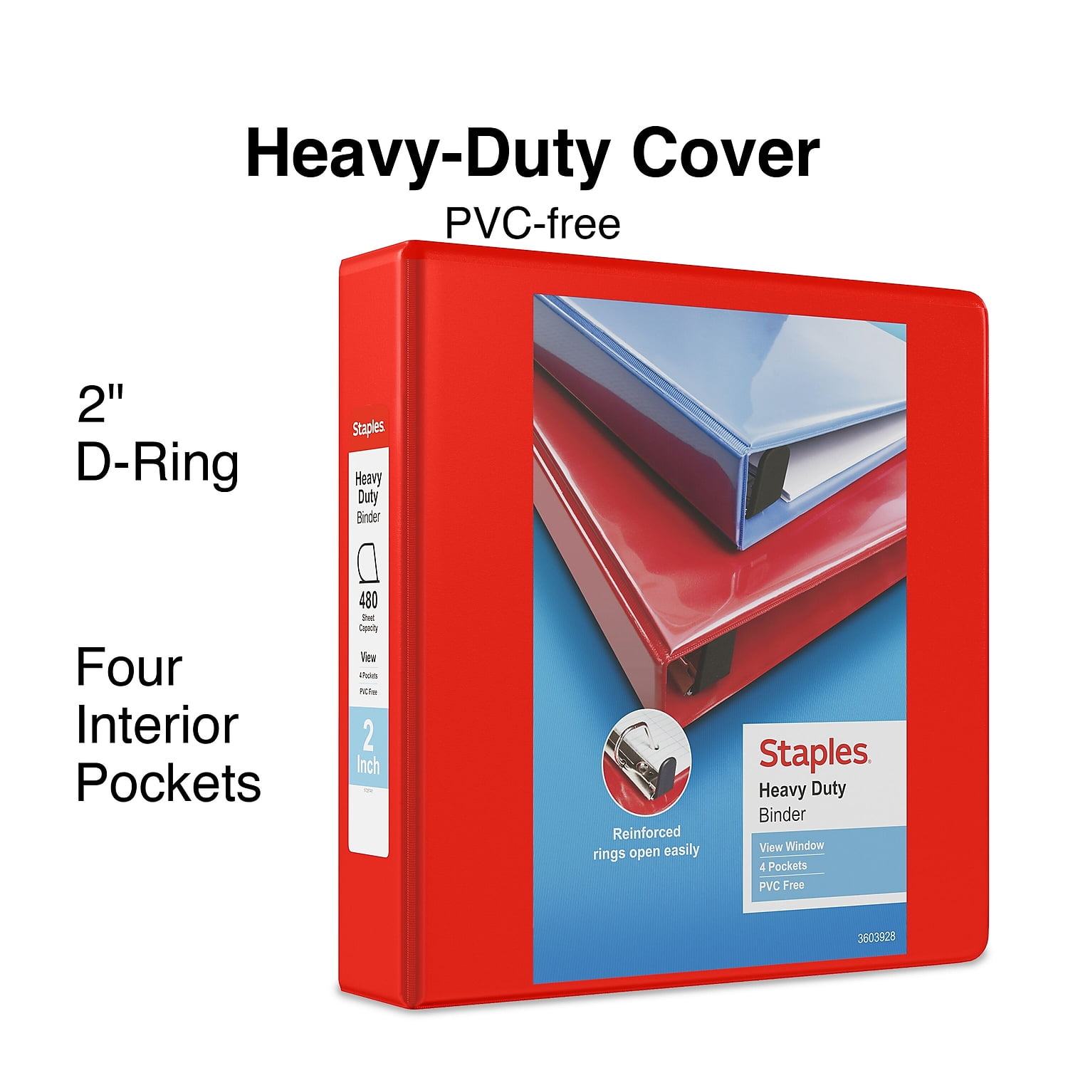 Staples Heavy-Duty 2-Inch D 3-Ring View Binder Red (26348) 56297-CC/26348