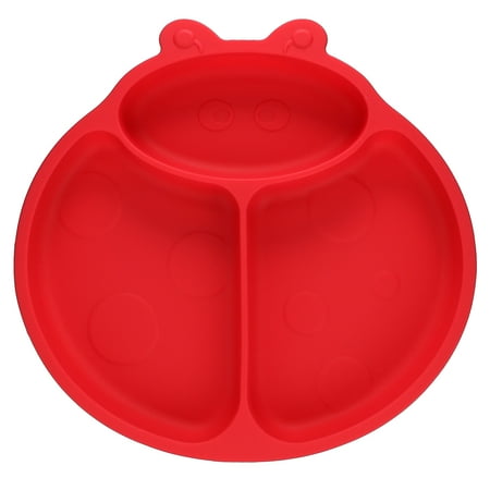 Sage Spoonfuls Ladybug Silicone Plate for Toddlers, Babies, Baby-Led Weaning, 100% Silicone, Plates Stay Put Strong Suction Base, Divided Compartments, Microwave & Oven Safe, Dishwasher Safe, BPA Free