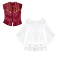 thumbnail image 3 of Aislor Girls Pirate Costume Halloween Rave Party Victorian Long Sleeve Ruffle Dress with Vest Burgundy 16, 3 of 7
