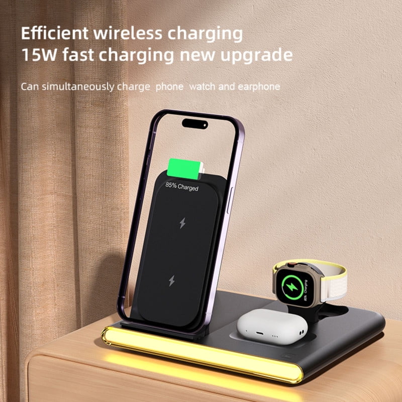 4 in 1 Wireless charging station fast Foldable Travel dock for iPhone 15 14 13 12 11 etc.,Samsung android Phone for Apple Watch 9 8 7 6 5 4 3 Samsung Galaxy Watch 6/5/4 Galaxy Buds AirPods Pro 3 2
