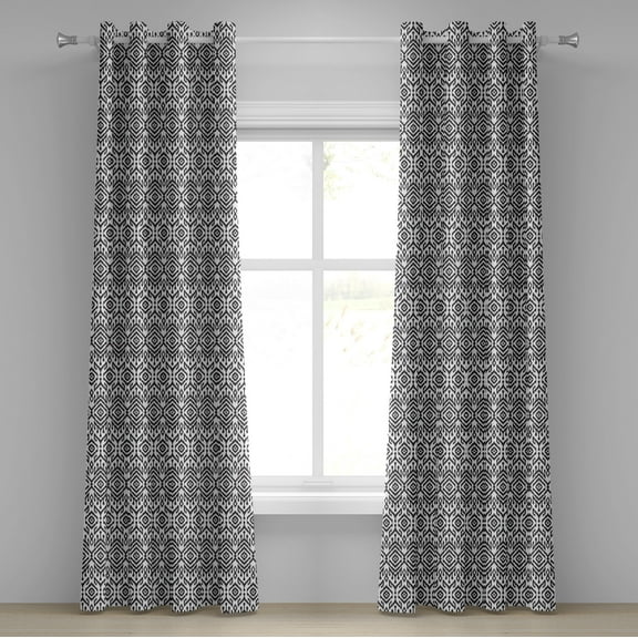 Ambesonne Bohemian Grommet Curtain, Scribble Ikat Art, 50" x 120", White and Charcoal Grey