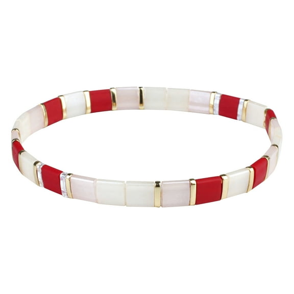 KELITCH Tila Stretch Bracelets Stackable Women Bohemian Friendship Bracelets Rainbow Summer Jewelry (Red 04H)