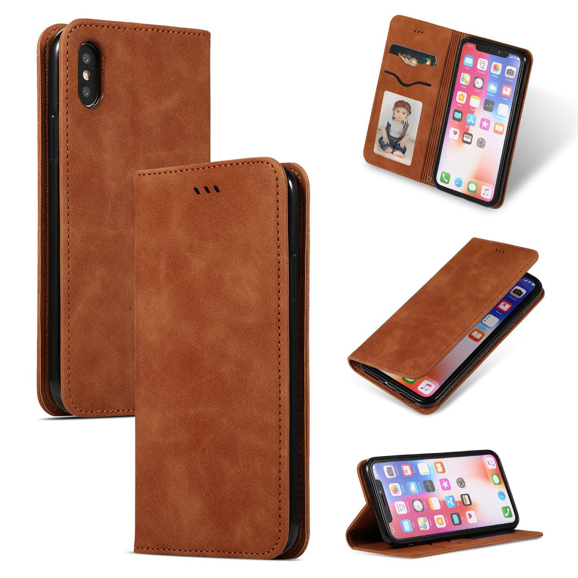 iPhone XS Max Leather Case, Dteck Smooth PU Leather Flip Folio Wallet Card Slots Case Cover ...