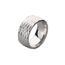 HIJONES Men's 10mm Irregular Rhombic Cut Glossy Ring Stainless Steel Vintage Band Rings Jewelry Silver Size 11