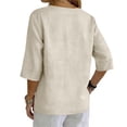 thumbnail image 5 of Womens Linen Tops Summer Linen Tops Womens Gauze Tops Loose Fit Tee Shirt Women Peasant Tops For Women Summer Blouses For Women Beach Vacation Tshirts Flowy Tops For Women Beige S, 5 of 8