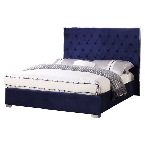 Best Master Furniture Natasha Eastern King Velvet Platform Bed, Blue