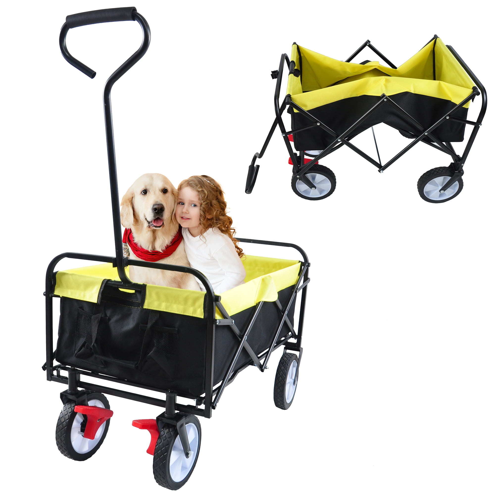 Segmart Wagon Utility Cart, Folding Outdoor Beach Wagon with Adjustable