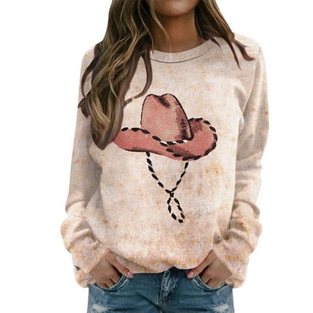 

vbnergoie Long Sleeve For Womens Daily Print O Neck Sweatshirt Round Neck Fit Pullover Tops Casual Long Sleeve Workout Shirts Casual Loose Louse Hoodie Sport Women 2 Piece Set Lingerie