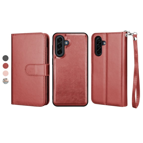 Hisdou For Samsung Galaxy A17 5G Wallet,[9 Card Slots][PU Leather] Detachable Magnetic Wallet Shockproof Phone Case With Card Holder Lanyard Stand Flip For Samsung Galaxy A17 5G 6.7" -Red