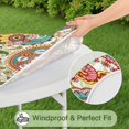 thumbnail image 5 of Decorative Tablecloth with Lively Boho Motif, Elastic Hem for 56 Inch Diameter Tables, Tear Resistant Material, 5 of 7