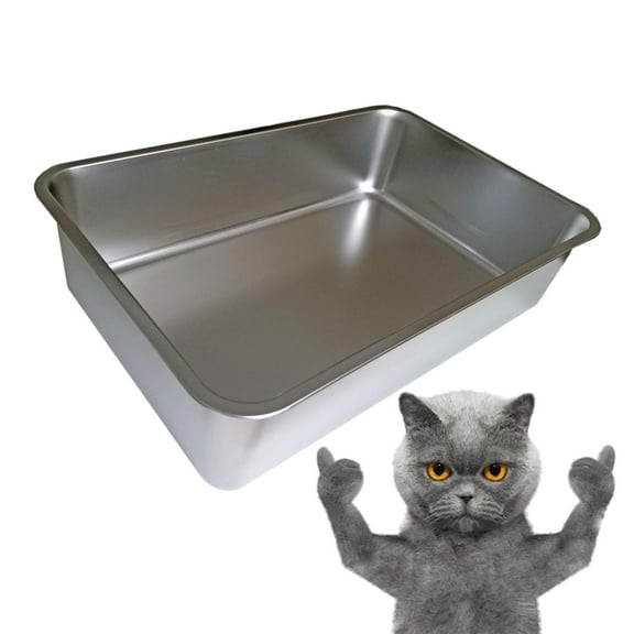 KUNWU Stainless Steel Cat Litter Box 18"x14"x6", Corrosion Resistant Easy Clean No Residue Build Up Never Absorbs Odor Stains Rusts Durable Pan Medium