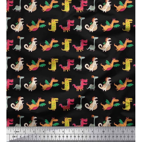 Soimoi Cotton Duck Fabric Stripe & Dinosaur Kids Decor Fabric Printed Yard 42 Inch Wide
