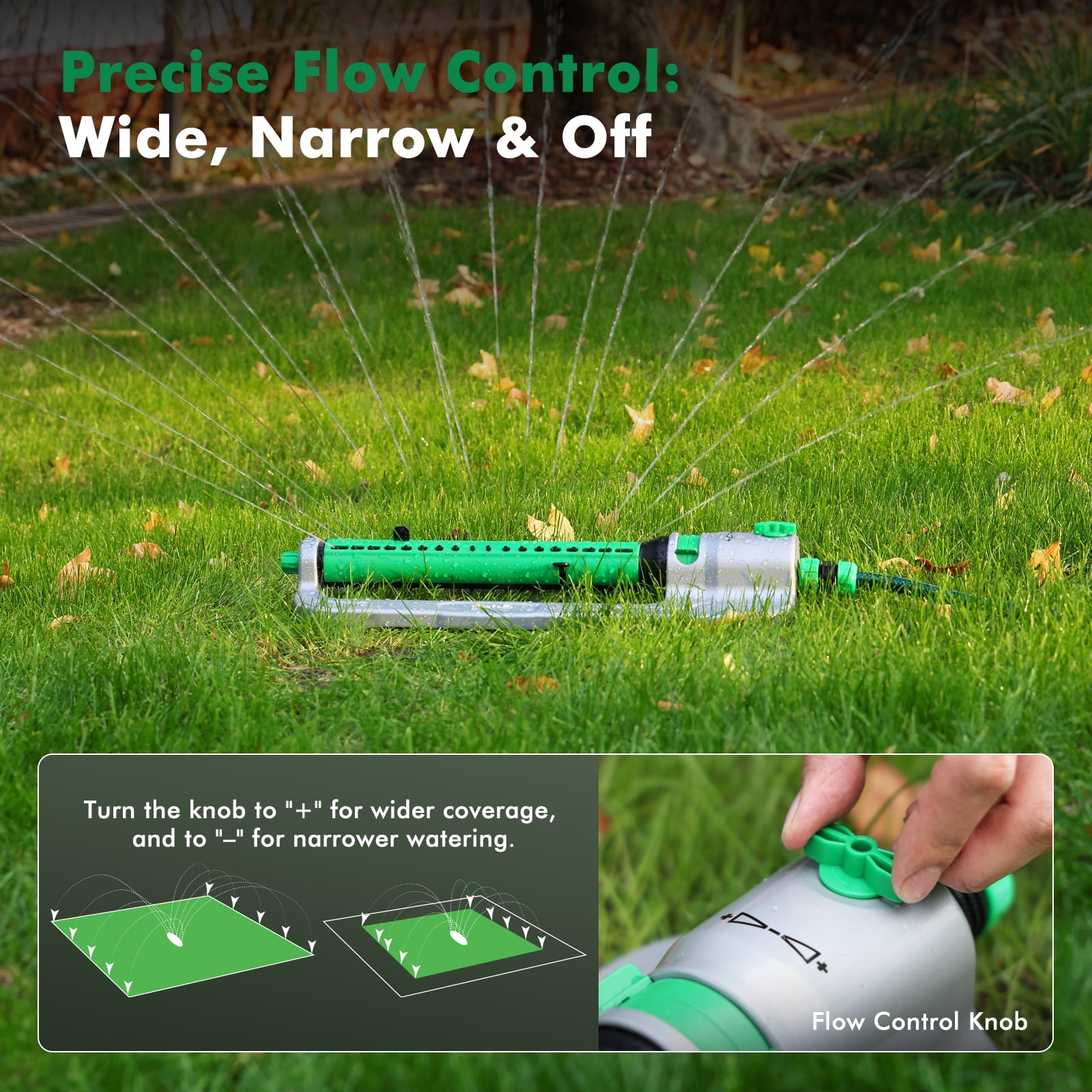Restmo Heavy Duty 4,200 Sq. Ft. Oscillating Sprinkler with Stable Metal Base, 18 Nozzles, Adjustable Flow & Width Sprinkler for Garden, Flower Beds, Large Area Watering