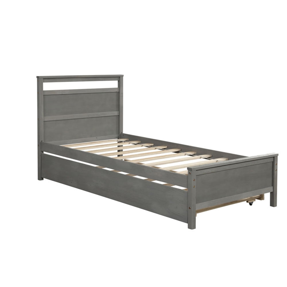 Kepooman Home Twin Platform Sleigh Bed Frame with Trundle and Headboard for Bedroom Study Room, Easy to Use, Gray Kepooman Home Twin Platform Sleigh Bed Frame with Trundle and Headboard for Bedroom Study Room, Easy to Use, Gray