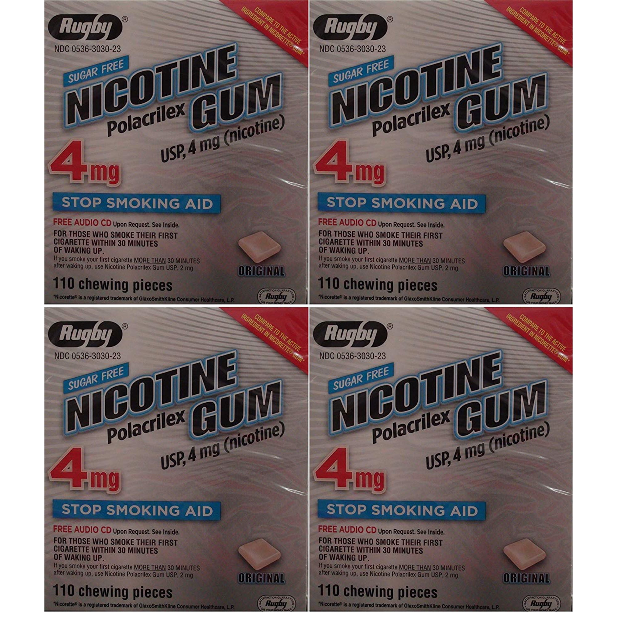 Rugby Large Sugar-Free Nicotine Gums, 4 Pack, 4mg Mint, 110 Count
