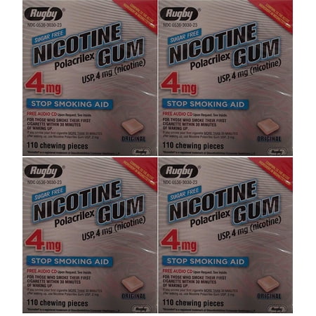 Rugby Large Sugar-Free Nicotine Gums, 4 Pack, 4mg Mint, 110 Count