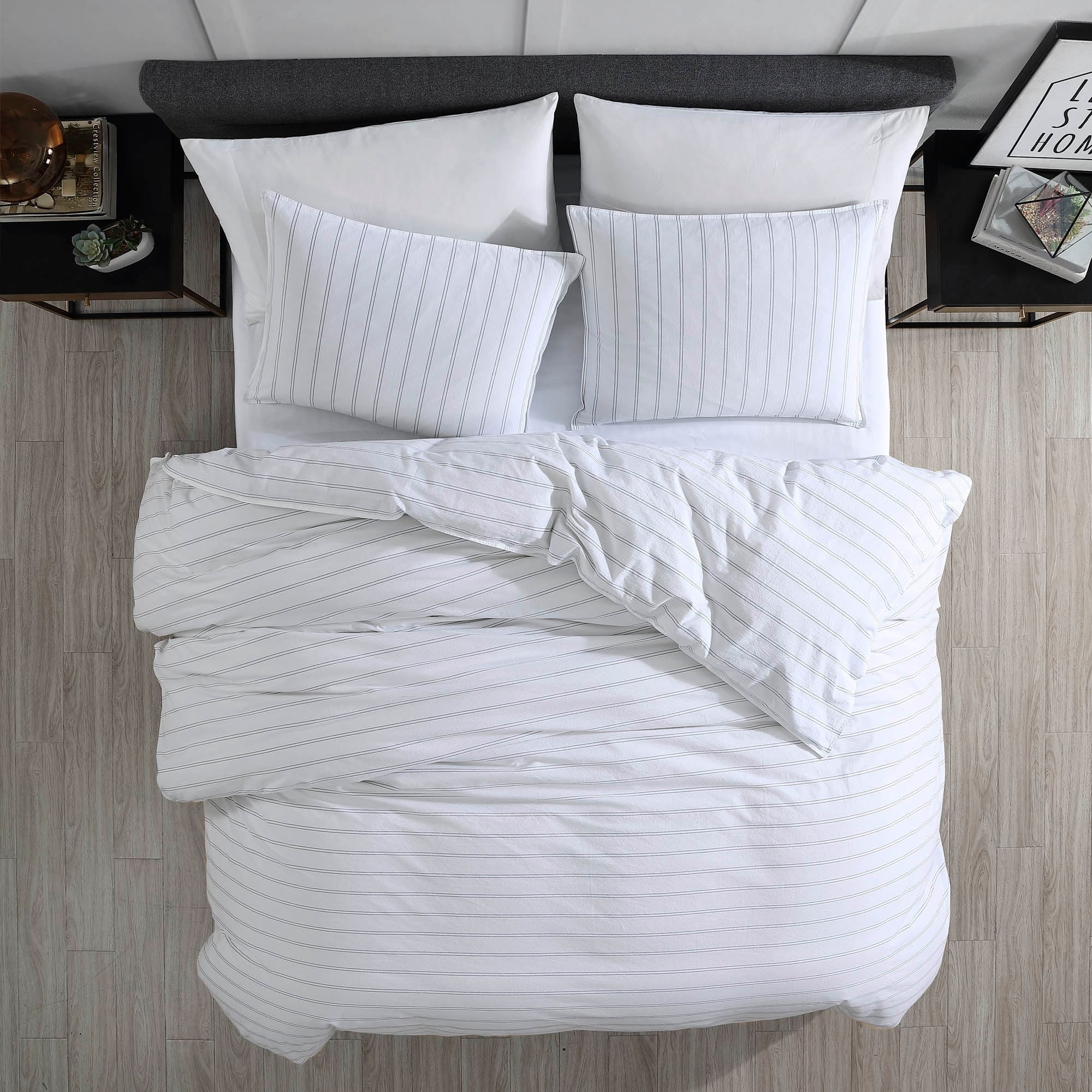 Riverbrook Home 3 Piece Comforter Set, Queen, White/Black, Vinton ,Polyfill, Adult