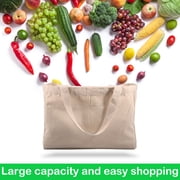 Xiyztok Canvas Grocery Bags, Heavy Duty Reusable Shopping Tote with 6 Inner Pockets, Machine Washable, 3-Pack for Grocery Store Camping Outdoor