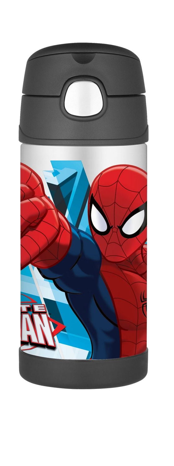 Thermos Funtainer Vacuum Insulated Stainless Steel 12 Oz Bottle, Spiderman, 12 Oz, Black
