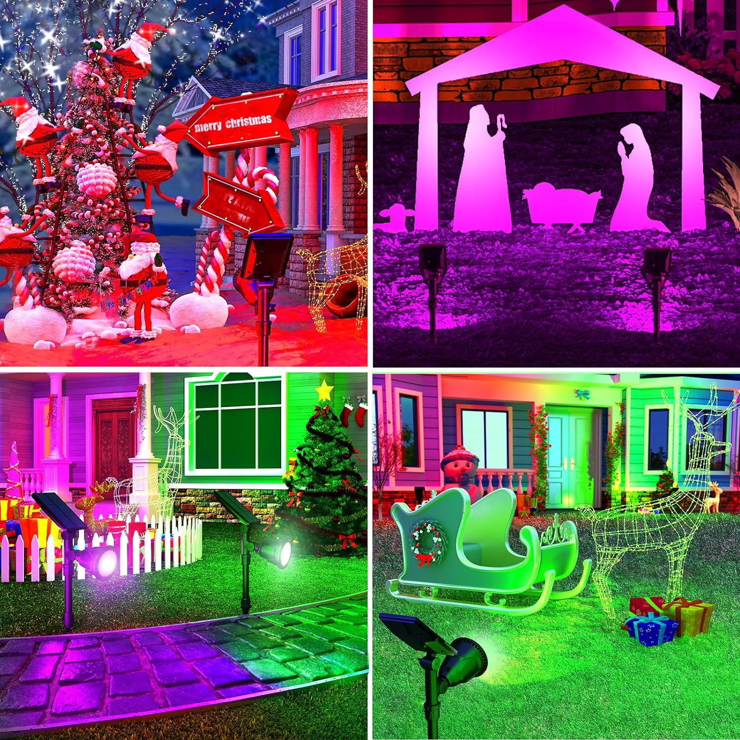 JSOT 1 Pack Solar Spot Lights Outdoor Waterproof, Color Changing LED Solar Landscape Spotlights, IP65 Waterproof Outdoor Lighting for Yard, Garden, Pathway, Halloween, Christmas