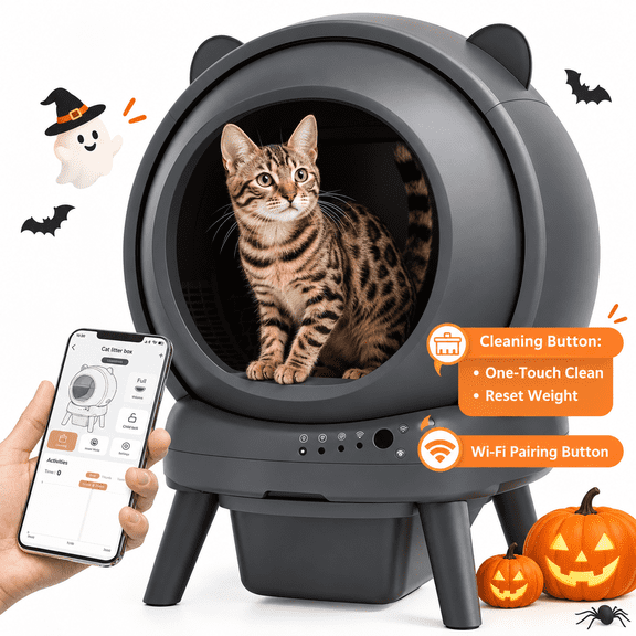 Electric Self-Cleaning Cat Litter Box, Automatic Litter Box for Multiple Cats with Smart APP Control, Dual Safety Protection, Odor-Free Waste Disposal, Includes Trash Bags, grey