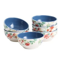 Bico Summer Provence Dessert Bowls Set of 6, Ceramic Bowls, 12oz, for Ice Cream, Salad, Cereal, Dipping Sauce, Microwave & Dishwasher Safe