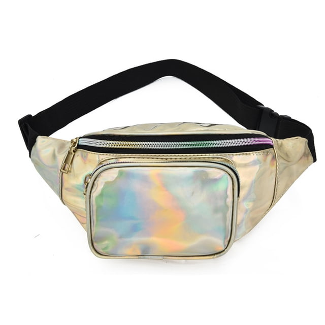 Riñoneras holográficas, cinturón ajustable para festivales, correr, riñonera impermeable con bolsillos