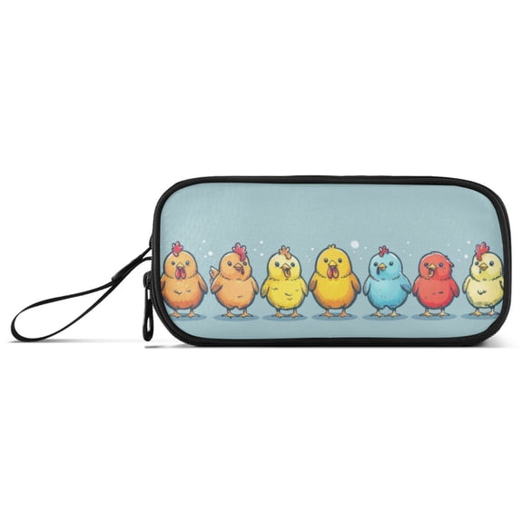 Colorful Chicken Stay in Line Pencil Case Stationary Holder Pen Bag Pencil Pouch Tool Organizer 3 Compartments