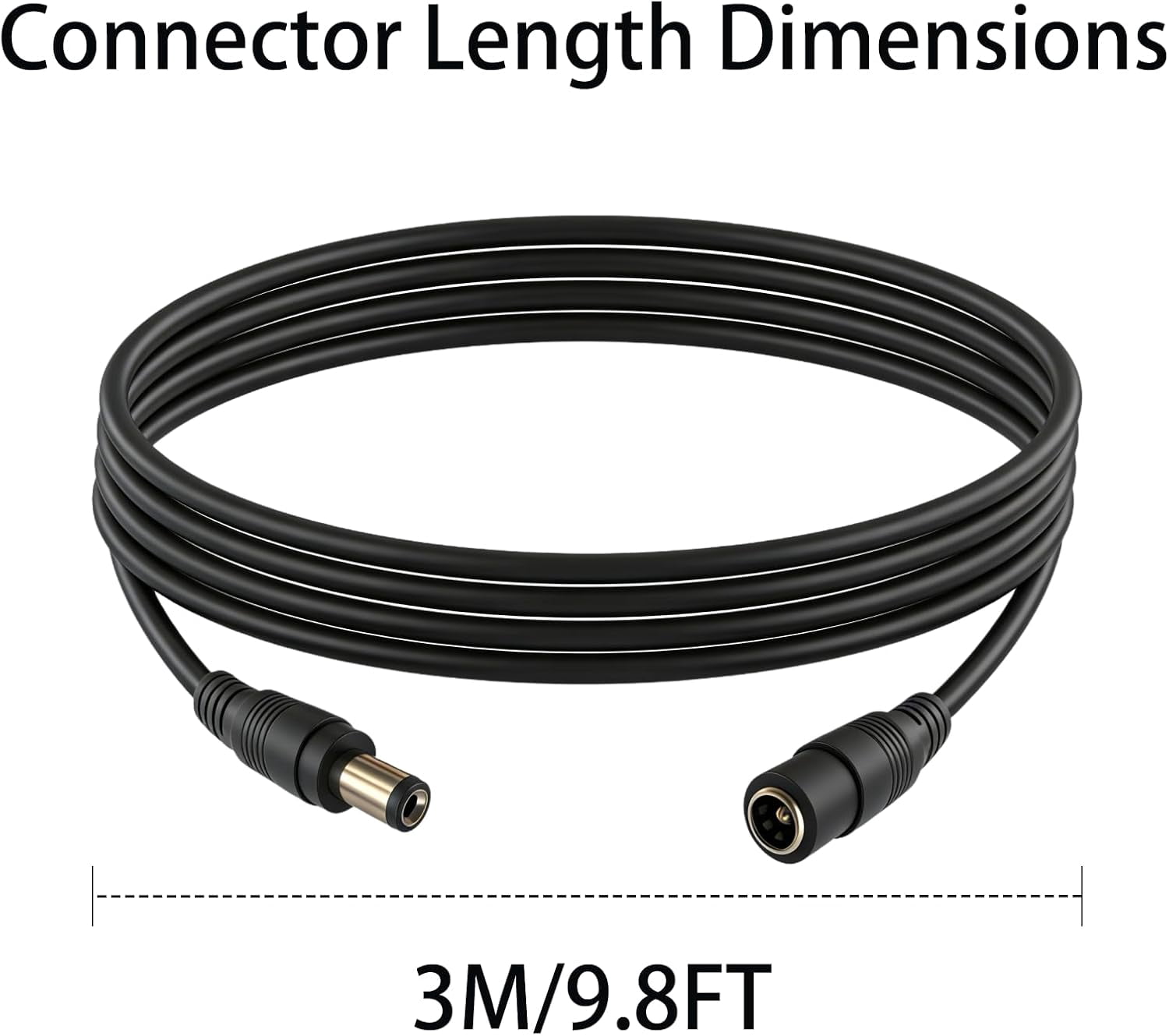 JJEAN-9.8FT 12V DC Extension Cable 5.5x2.1mm Male to Female DC Connector (Black) for Monitoring LED Strip Lights Cameras Routers 2 PCS