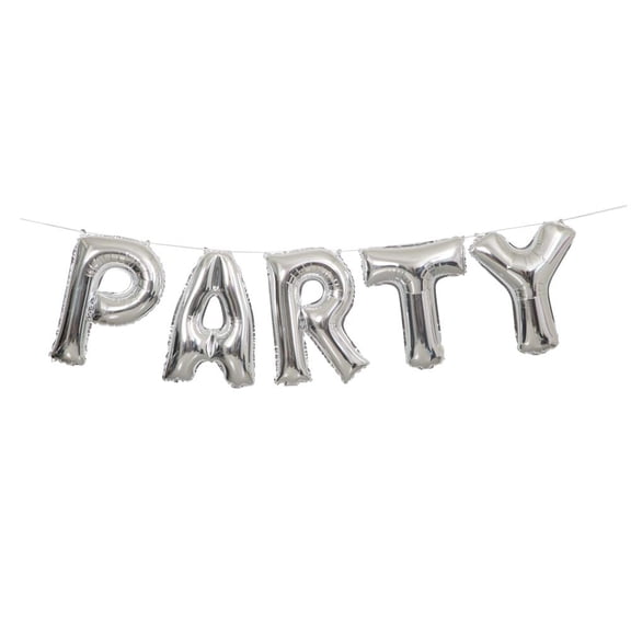 Foil "PARTY" Letter Balloon Banner, Silver, 9ft, 1ct