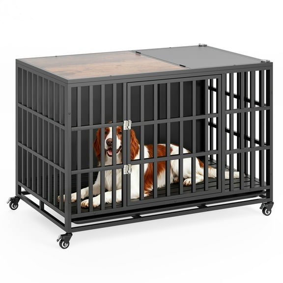 49" Heavy Duty Dog Crate Furniture, Wooden Dog Crates for Large and Medium Dogs, Dog Kennel Indoor with Removable Tray, Decorative Pet House End Table