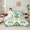 thumbnail image 5 of Manfei Vintage Aztec Print Queen Comforter Set,Rustic Farmhouse Cabin Bedding Sets,White Cyan Orange Bedding Comforter Set For Adults,Luxury Bedroom Decor Reversible,3 Pieces, 5 of 9