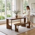 thumbnail image 2 of Guyou 63" Wooden Oval Dining Table with 2 Benches, Farmhouse Dining Table Set for 4-6 People, Mid Century Modern Kitchen Table with Bench, Dinner Table Set for Breakfast Dining Room, Walnut, 2 of 8
