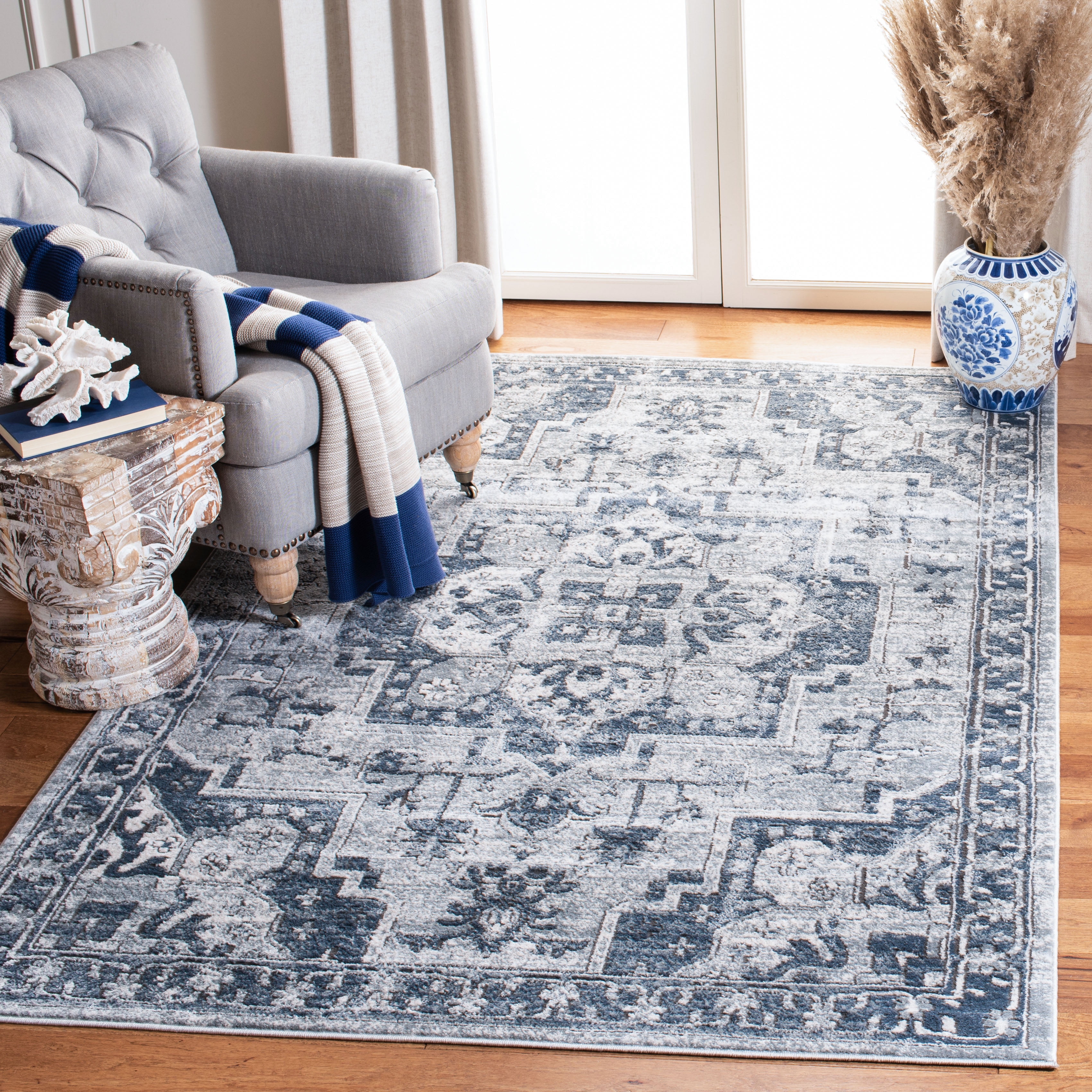 SAFAVIEH Martha Stewart Denver Oregon Area Rug, Navy/Ivory, 5'1" x 7'6"