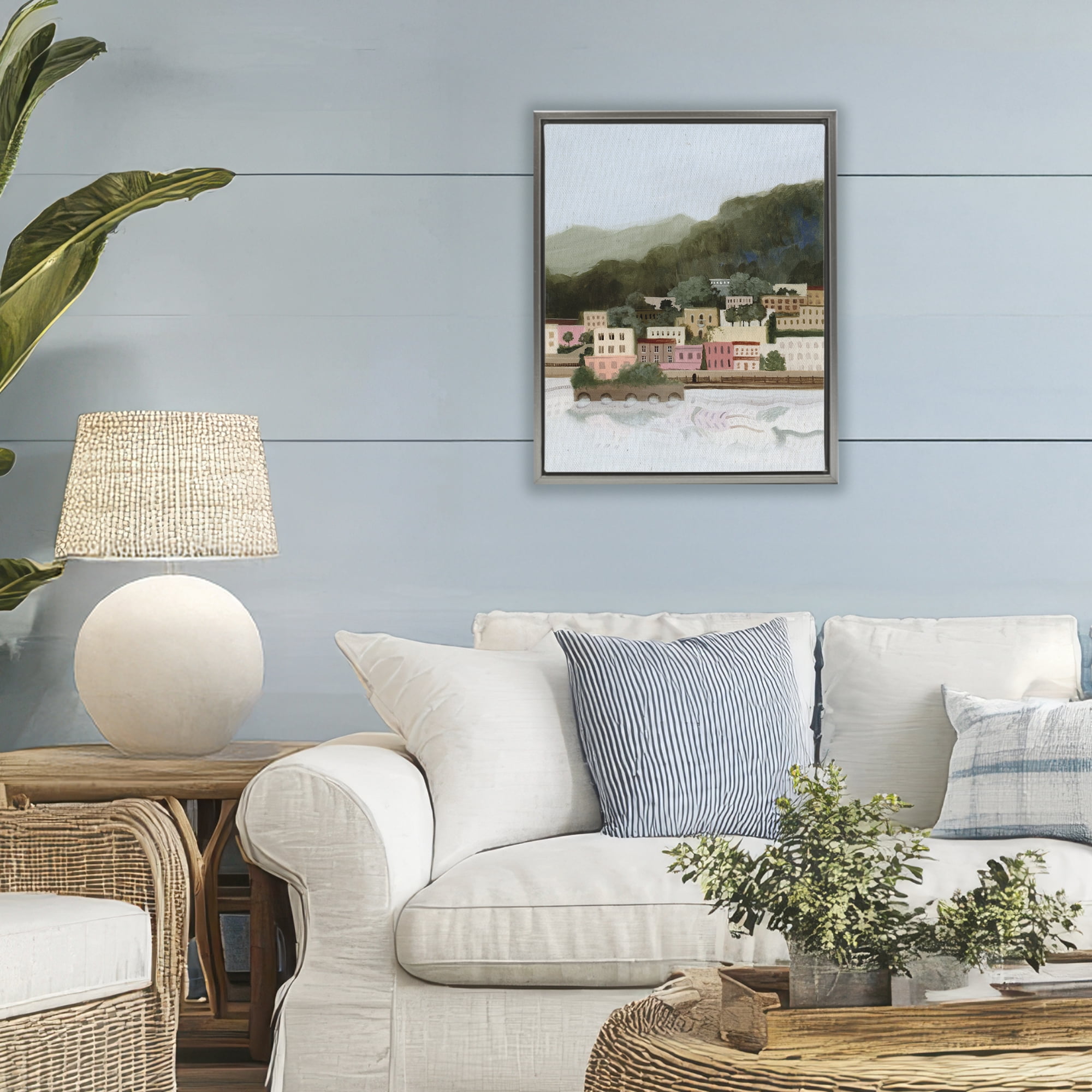 Stupell Industries Mountains By The Sea Gray Framed Floater Canvas Wall Art, design by Grace Popp