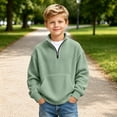 thumbnail image 6 of Boys Quarter Zip Sweatshirts Waffle Knit Fashion Long Sleeve Pullover Tops Soft Casual Outfits 3-14Y, 6 of 7