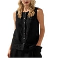 thumbnail image 2 of FNFYFH Womens Cotton Tank Tops Sleeveless Button Down Shirts Loose Fit Crewneck Vest, 2 of 7