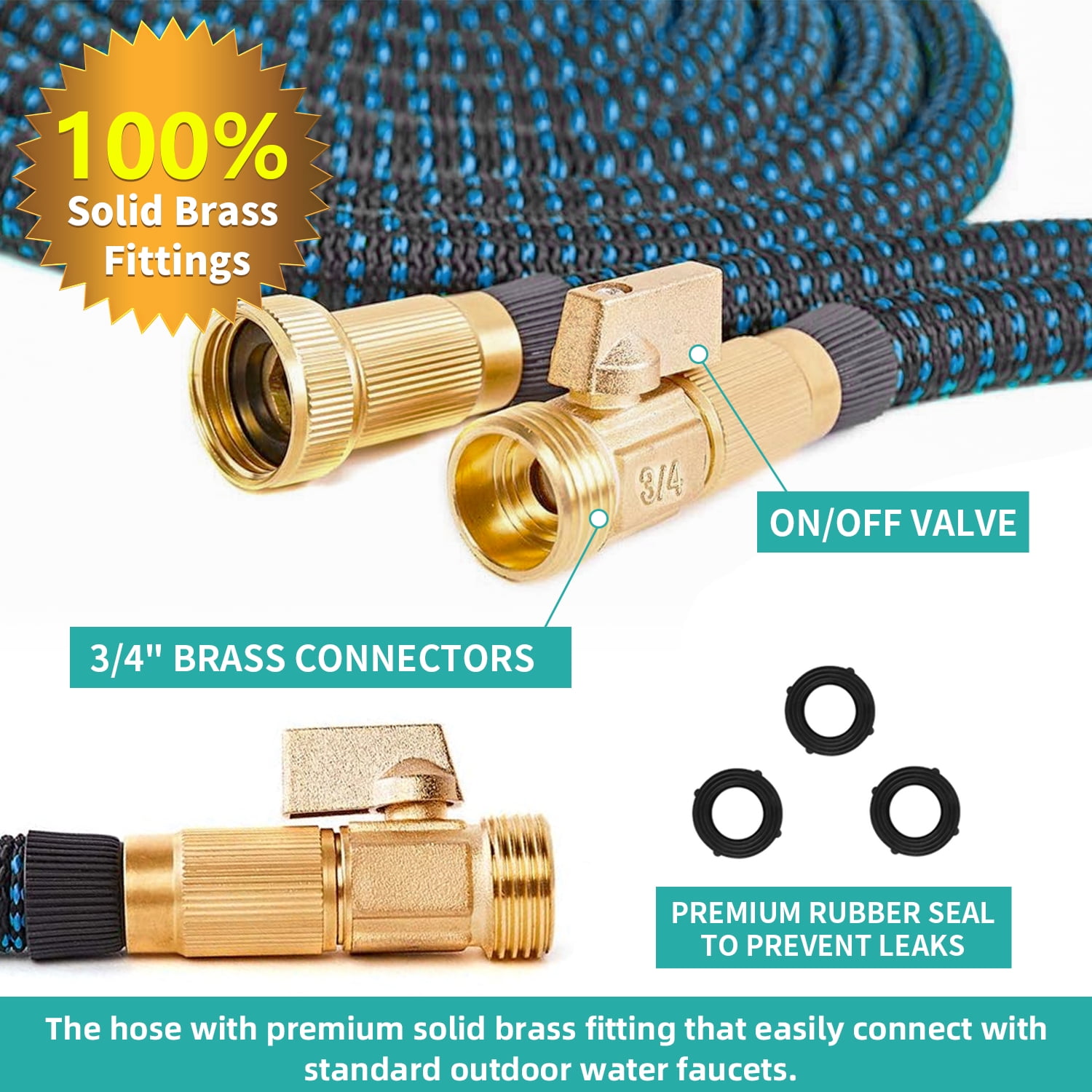 SUNDAN Expandable Garden Hose 50ft No Kink Flexible Water Hoses for Outdoor with 8-Pattern Spray Nozzle(Black/Blue)