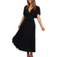 thumbnail image 3 of Calzi Short Sleeve V Neck Shirts Dress for Womens Solid Color Swing Dress Dailywear Summer Dress Black L, 3 of 3