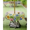 thumbnail image 4 of Summer Botanical Country Flowers Birds Round Tablecloth with Zipper,Waterproof Table Cloth with Umbrella Hole Patio Tablecloths for Outdoor Tables,Pastoral Plants Retro Linen Spillproof Table Cover, 4 of 6