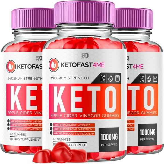 (3 Pack) KetoFast 4 Me Keto Gummies, Advanced 1000MG Formula, Apple Cider Vinegar Folate Vitamin B6 B12 Beet Root Vegan Non GMO Keto Supplement (180 Gummies)