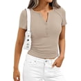 thumbnail image 3 of PRETTYGARDEN Womens Summer Short Sleeve Tops Spring Casual V Neck Henley Button Up T Shirts Dressy Ribbed Knit Blouses, 3 of 8