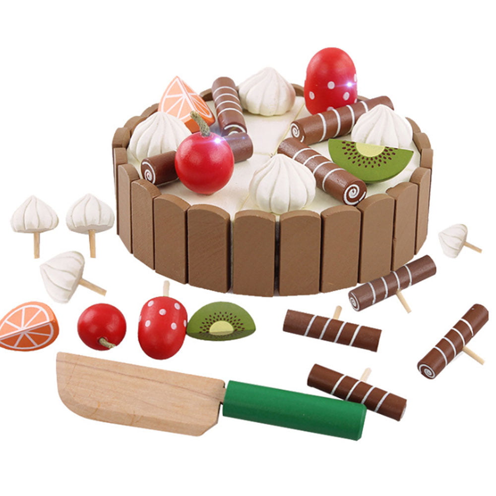 Magnetic Pretend Food Wood Birthday Cake Toy Children Preschool Kitchen Toy 