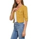 thumbnail image 4 of CHAQUETA DE JEAN CORTA SIN CUELLO PARA MUJERES CON MANGAS 3/4 EN AMARILLO BRILLANTE TAMAÑO L, 4 of 6