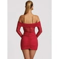 thumbnail image 4 of Off-shoulder Strapless Backless Sexy Mini Dress Women Gown Elegant Lace See Through Long Sleeve Ruched Club Party Dress, 4 of 21