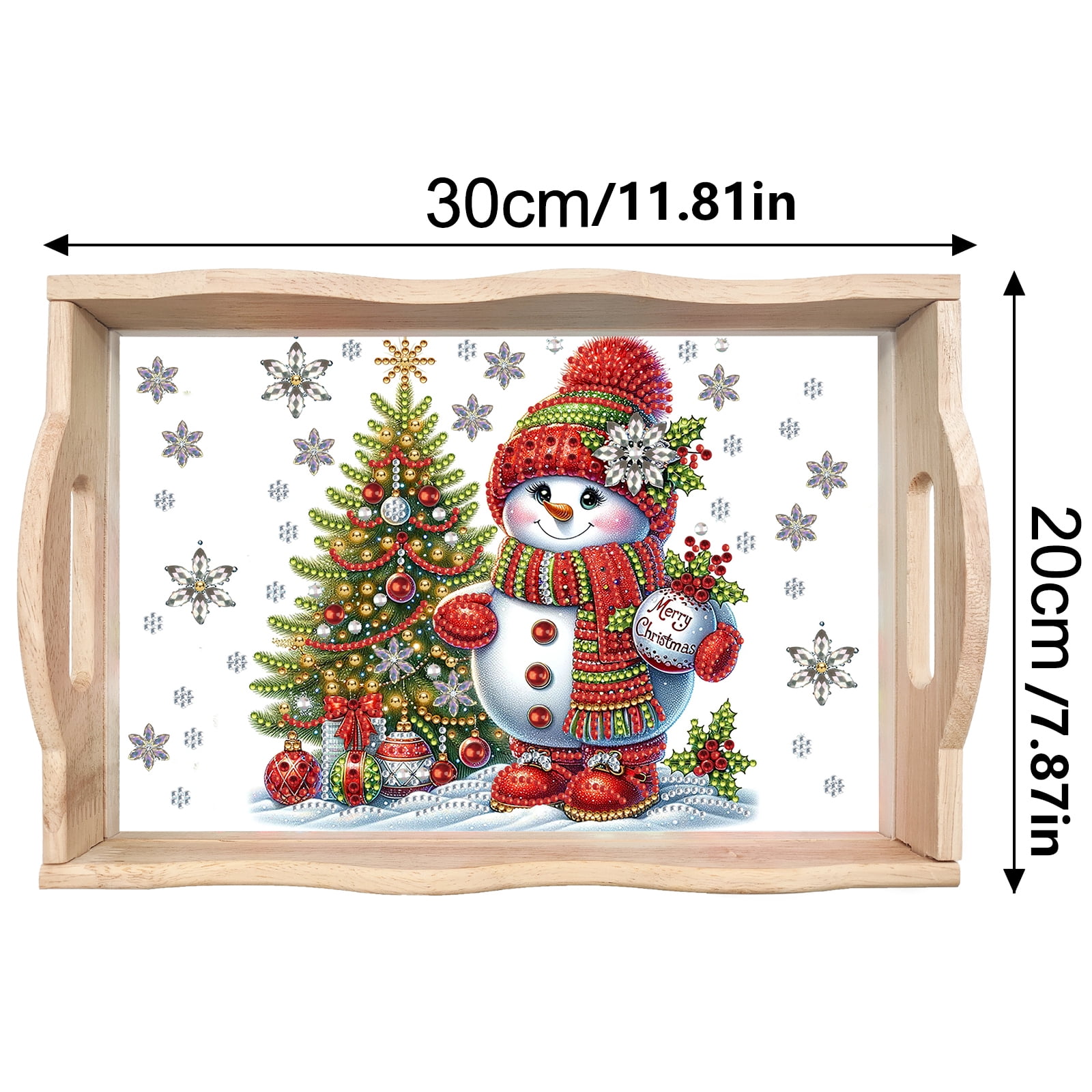 FLOPESN DIY Diamond Art Painting Handmade Wooden Tray,Creative Design Serving Dinner Plate for Coffee Living Room Home Organizer-Christmas Snowman